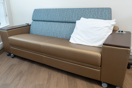 Sleeper sofa in maternity room at Memorial Hospital West Family Birthplace