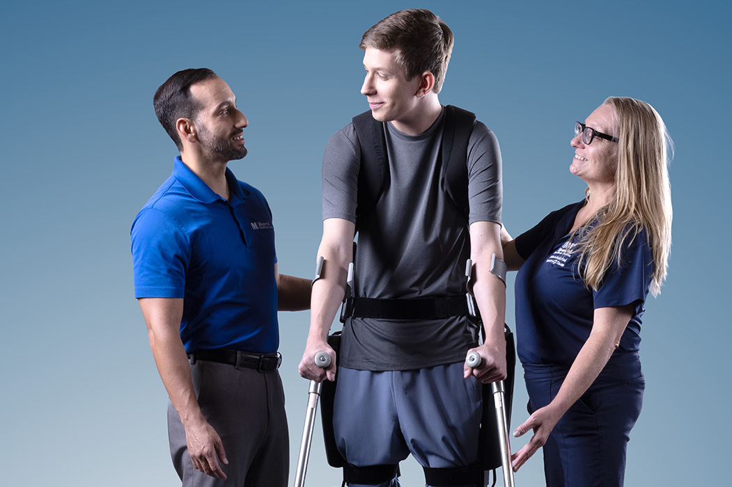 Patient in rehabilitation therapy with a physician